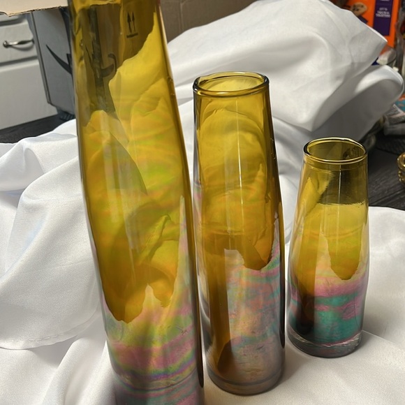 Beautiful amber carnival vases set of 3, vintage glass - Picture 5 of 5